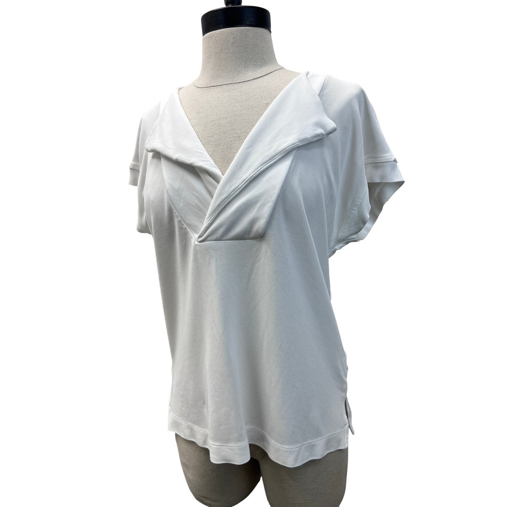 Reiss Blouse Women S White Excellent V-Neck Notched Collar Short Sleeve Top